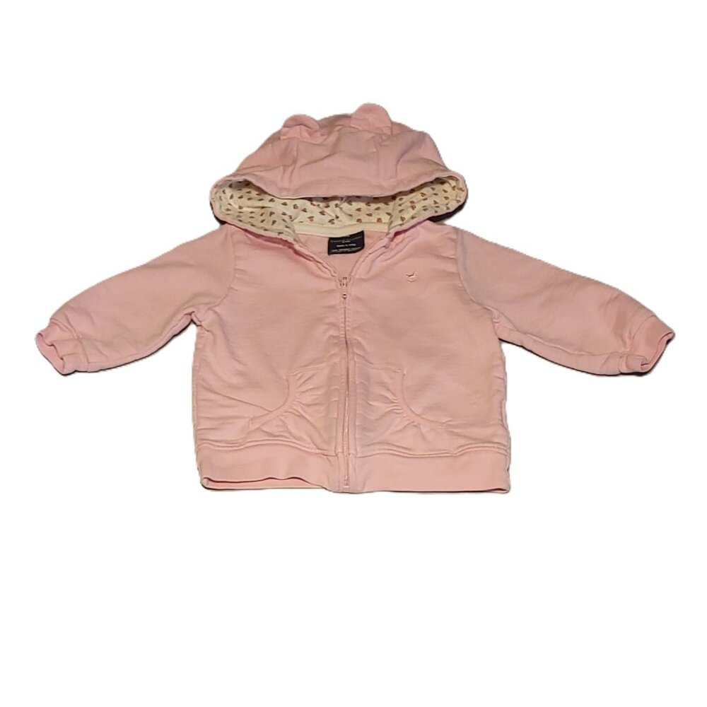 Faded Glory Pink Bear Ear Hoodie 6-9M Organic Cotton Baby Girl Zip Jacket